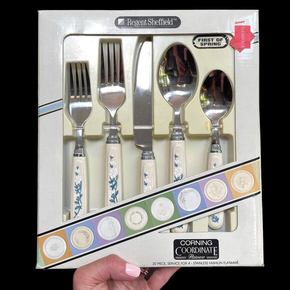 Corning Coordinate Flatware Set 20 Piece Vtg Regent Sheffield First of Spring - Picture 1 of 16